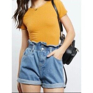 Hollister Blue Denim Ultra High-Rise Mom Short 3" Stretch Size 0/24 Y2K